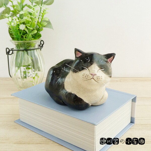 日本代购 匠人手工 趴窝养神的奶牛猫咪 可爱民俗工艺 陶制小摆件
