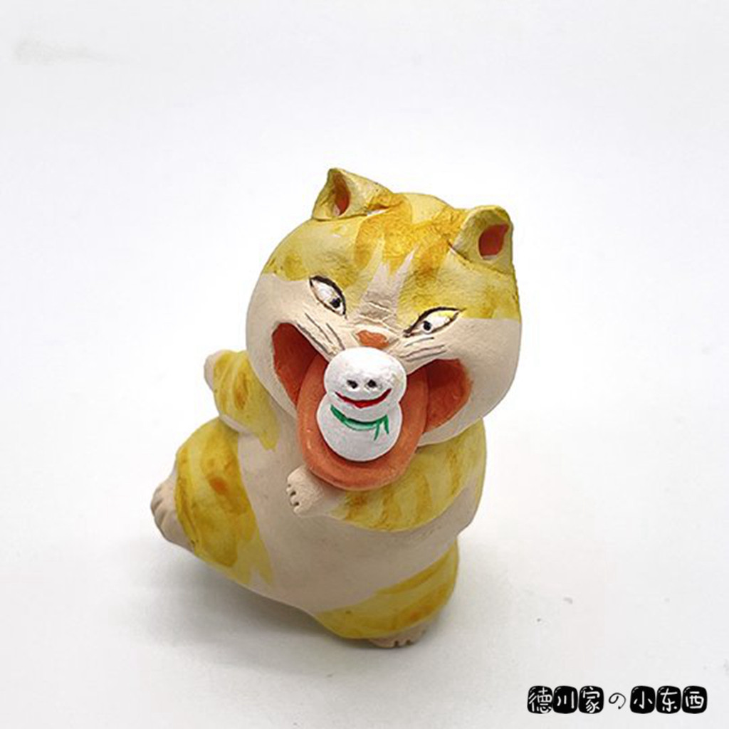日本代购 匠人手工 迷你趣味猫咪 吐舌头雪人 可爱 工艺 素陶摆件