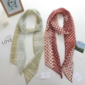 韩国出口时髦丝巾女夏天薄款 复古印花长条小围巾拼色系脖小领巾