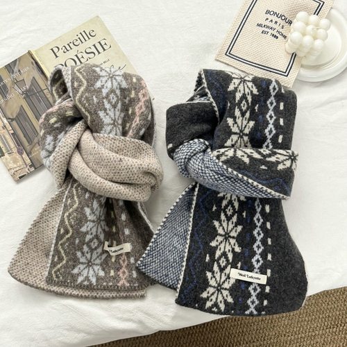 冬日恋人看雪装备保暖小围巾费尔岛提花围脖冬季双面复古百搭女士