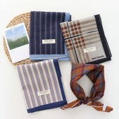 100%棉条纹清新百搭小方巾 日系春夏秋包头头巾丝巾男女 2025新款