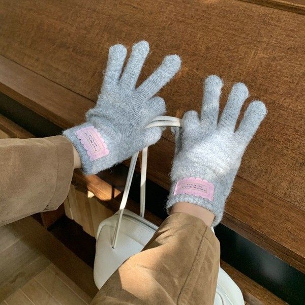 ins糖果色纯色针织手套女秋冬季学生通勤漏指可触屏骑行保暖手套