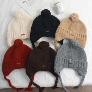 可爱软萌毛球针织帽女冬季护耳保暖毛线帽子显脸小适合方圆脸ins