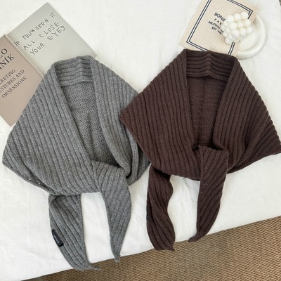 复古针织条纹加大加厚保暖外披复古三角围巾女秋冬装饰披肩围脖