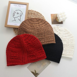 手工钩花镂空编织包头帽女春夏季 透气复古文艺风百搭针织套头帽子
