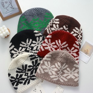 100%澳洲羊毛复古针织提花文艺风护耳显脸小时尚保暖民族风毛线帽