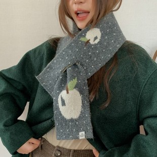 2025新款围巾可爱苹果红色圣诞针织交叉围巾男女秋冬保暖百搭围脖