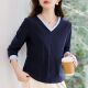 t恤女士2026新款 春秋爆款 高端女装 正肩v领长袖 洋气内搭上衣打底衫