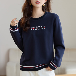 女装 早秋爆款 宽松套头上衣 2025年新款 圆领正肩卫衣女春秋薄款