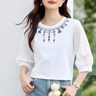 七分袖t恤女士中袖上衣2026新款春季爆款高端洋气女装体恤打底衫