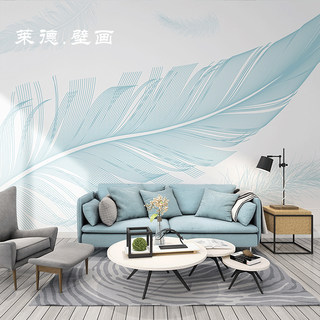 2021现代简约客厅沙发电视背景墙壁纸小清新羽毛影视墙卧室3D壁画