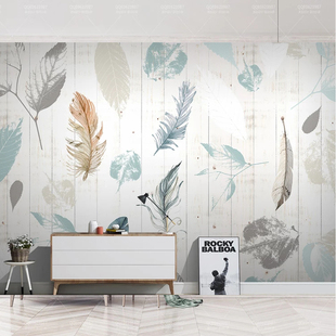 现代简约北欧抽象水彩手绘羽毛电视壁画背景墙纸3d立体家用8d墙布