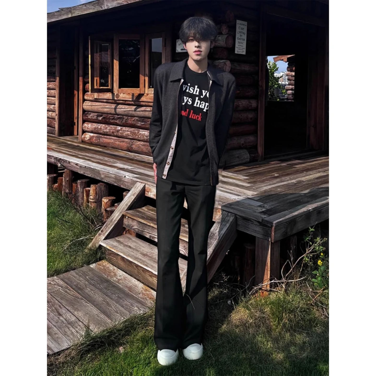 高街美式vibe微喇西裤男秋季痞帅美式柳叶弯刀显瘦修身西装长裤潮