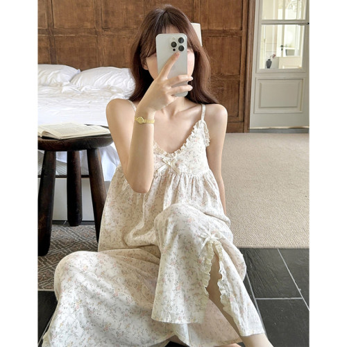 甜美碎花双层纱吊带睡衣女夏季