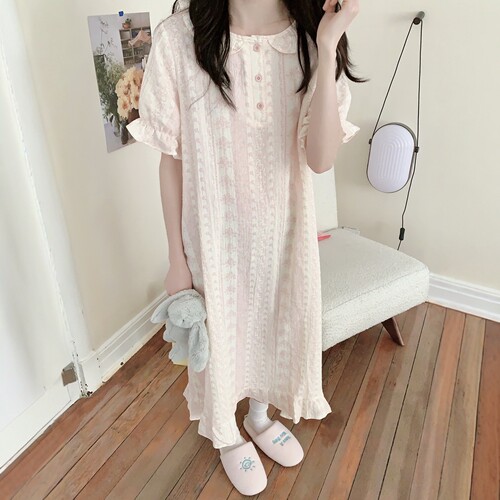公主风碎花娃娃领棉纱布睡裙女