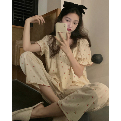 可爱小清新樱桃全棉睡衣女春秋季