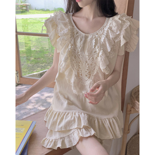 甜美蕾丝公主风荷叶边外穿家居服
