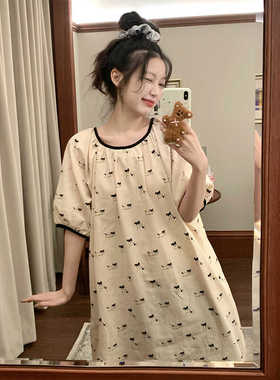 可爱卡通狗婴儿棉纱睡裙夏天女款2024新款薄款短袖睡衣宽松家居服