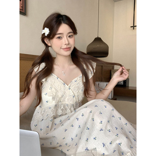 夏季 甜美公主风蕾丝吊带睡裙女款 花边刺绣背心带胸垫连衣裙家居服