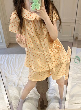 可爱波点甜美娃娃领棉纱睡衣女