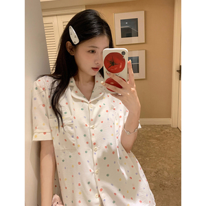 简约可爱彩色波点睡衣女夏季2024新款高级感少女短袖家居服两件套