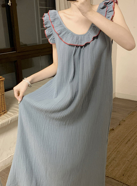 甜美宫廷风纱布吊带睡裙女夏天棉麻宽松简约睡衣露背可外穿家居服