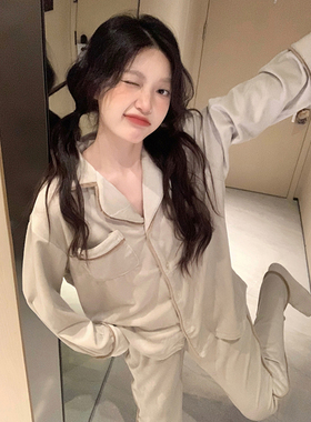 韩版简约海岛绒撞色睡衣冬季女款2023新款保暖可爱宽松舒适家居服