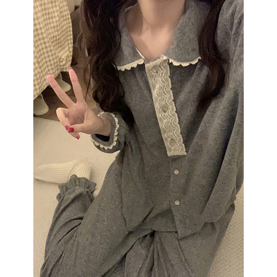 保暖蕾丝花边毛巾绒秋冬季家居服