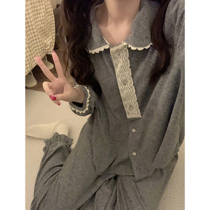 甜美可爱蕾丝边毛巾绒睡衣女秋冬季2025新款双面牛奶绒外穿家居服