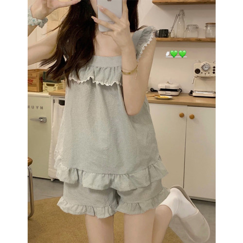 可爱木耳边吊带睡衣女夏天