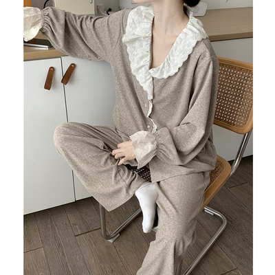 秋冬保暖毛巾绒亲肤蕾丝家居服