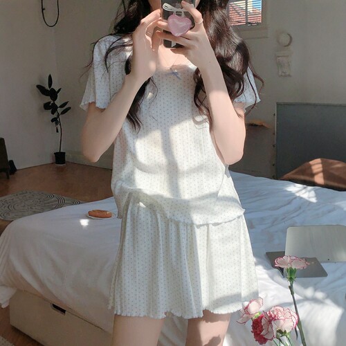 休闲蕾丝花边针织睡衣女款夏季