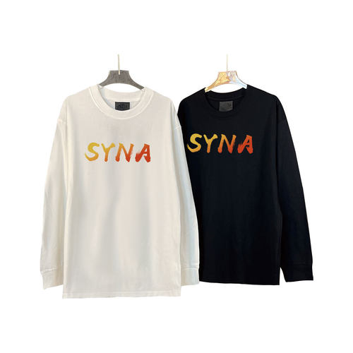 SYNA WORLD字母印花长袖T恤男女同款宽松纯棉打底衫潮牌上衣