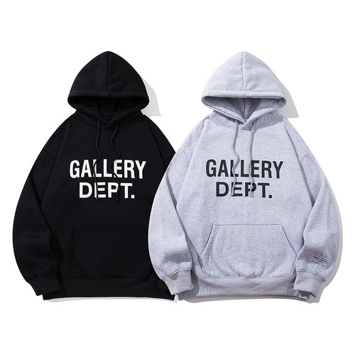 美式街头风GALLERY DEPT字母印花连帽加绒卫衣男女宽松休闲外套