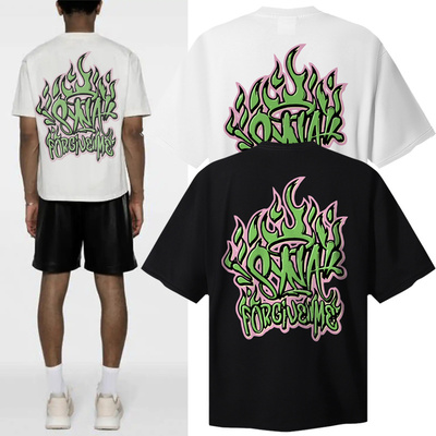synaworld美式高街潮牌嘻哈夏季运动休闲字母印花宽松纯棉短袖T恤