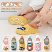 婴幼儿新款 防滑点胶学步袜卡通绑带室内地板袜可爱居家宝宝