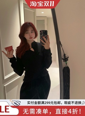 《章曲》bi入黑色厚绒盘扣丝绒灯笼长半裙【momonaco陌陌那阁】