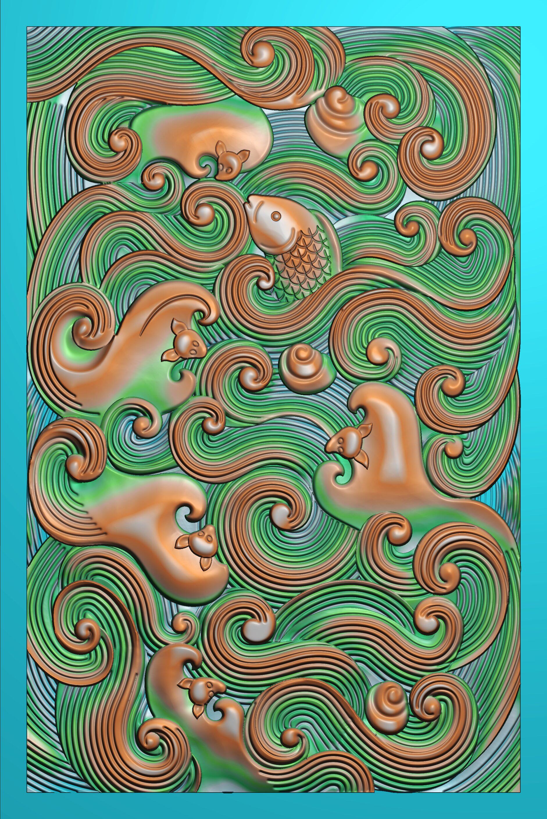 浮雕图 精雕图 灰度图 电脑雕刻图 jdp文件 bmp文件 玉雕五福鲤鱼