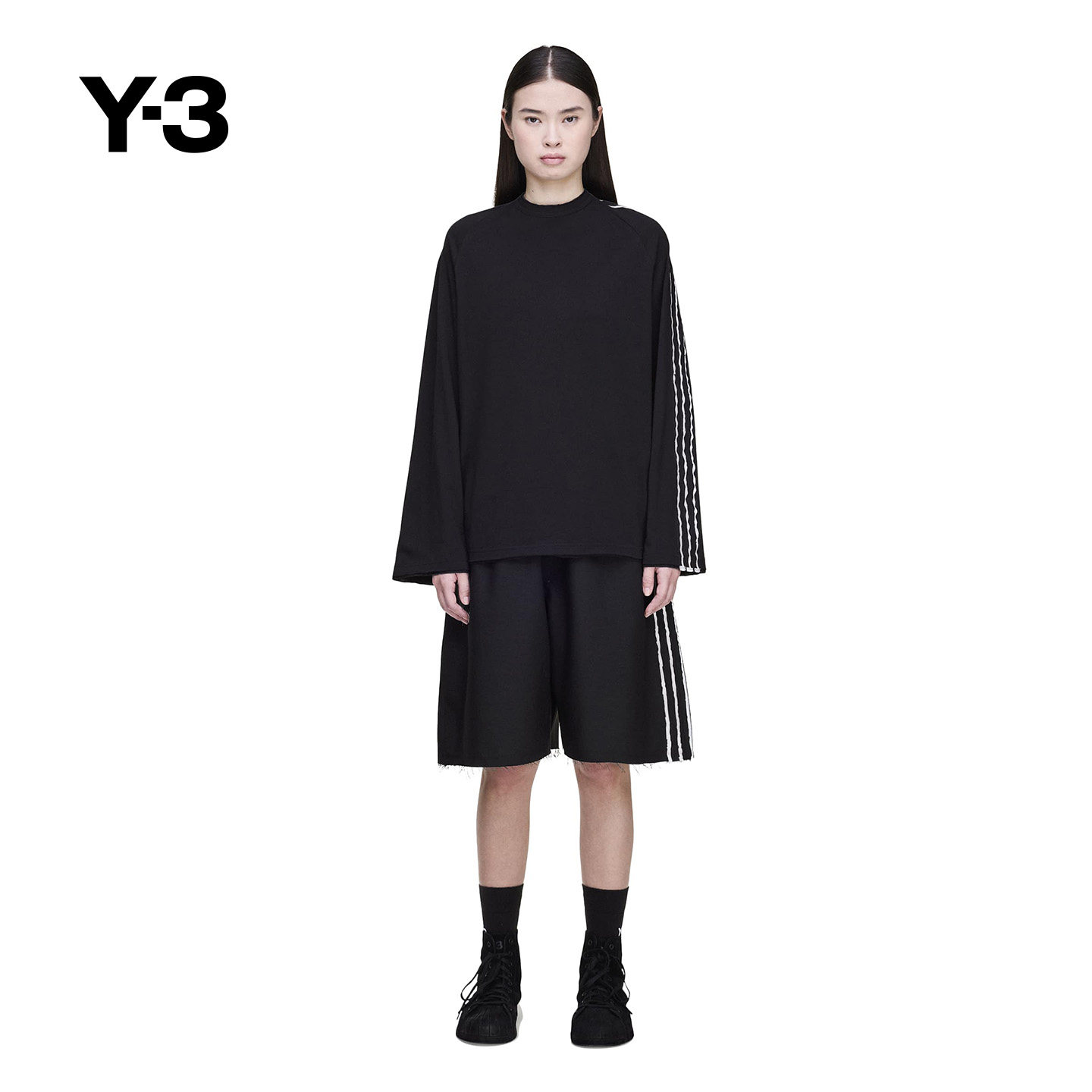 [新品叠享礼遇]Y-3/Y3山本耀司女士时尚毛边条纹短裤KF1113