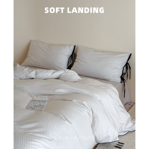 SOFT LANDING | 韩系ins风黑白波点系带纯棉亲肤四件套床上用品