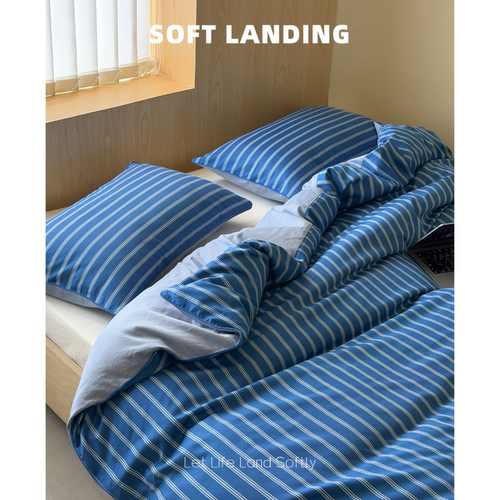 SOFT LANDING | 中古风双面撞色全棉条纹四件套柔软透气床上用品