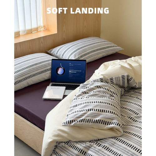 SOFT LANDING | 北欧简约水洗棉条纹印花四件套全棉亲肤床单被套