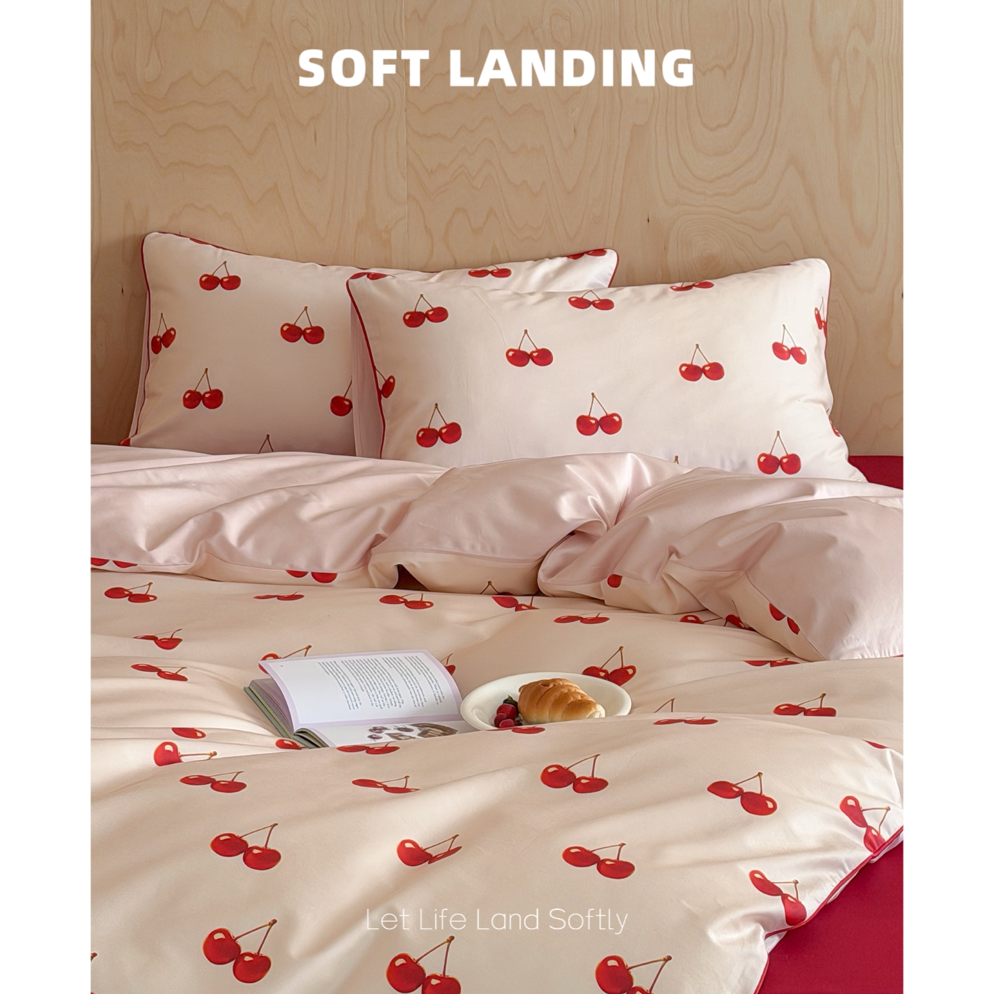 SOFT LANDING | 复古樱桃印花100S长绒棉四件套纯棉床笠床上用品