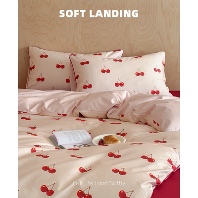SOFT LANDING | 复古樱桃印花100S长绒棉四件套纯棉床笠床上用品