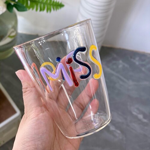 手作彩色字母玻璃杯耐热果汁杯