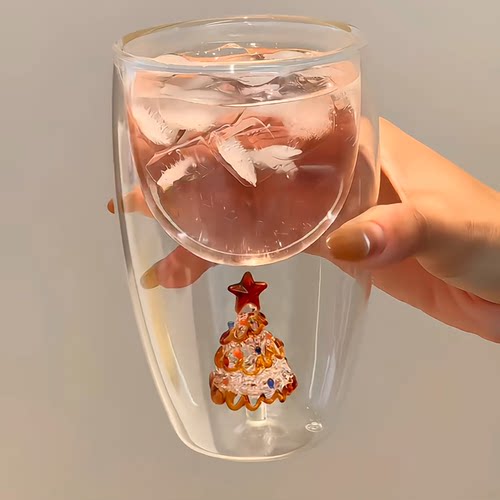 鎏金圣诞树双层玻璃咖啡牛奶杯