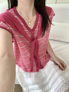 韩系披肩v领飞飞袖针织开衫女欧货夏季新款宽松显瘦洋气百搭上衣