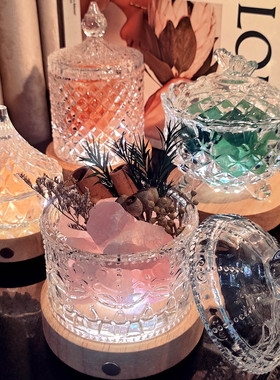 天然水晶石香薰无火持久香氛玻璃皇冠扩香晶石容器桌面摆件小夜灯