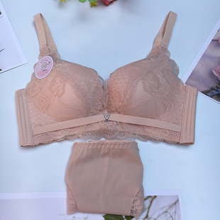 无磁无钢圈内衣裤 女夏小胸聚拢收副乳胸罩无铁过安检文胸透气 套装