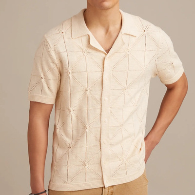 欧美男短袖针织镂空Polo衫